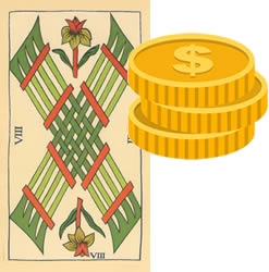 8 tarot wands money
