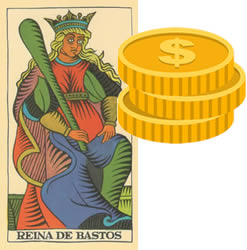 queen tarot wands money