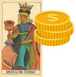 queen tarot cups money