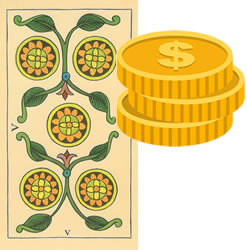 5 Tarot Coins money